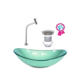 CUBA DE VIDRO OVAL 55CM VERDE VALVULA CLICK TORNEIRA METAL