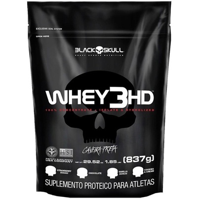 Refil Whey Protein 3HD (WPC, WPI E WPH) Concentrado, Isolado e Hidrolisado – 837g – Black Skull