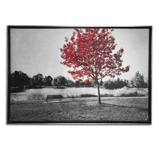 Quadro Em Veludo Árvore Vermelha Moldura Chanfrada Preta 90x60 88 - Athena