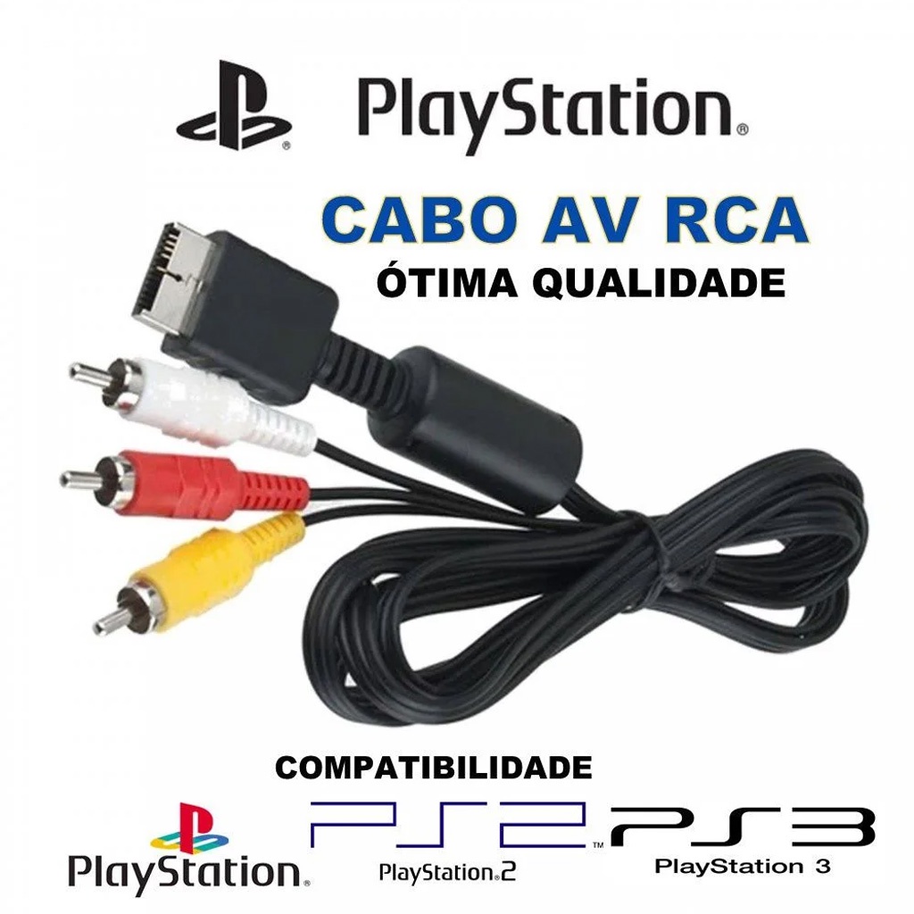 Cabo AV PS2 - PS3 - PS1 (áudio e vídeo RCA)