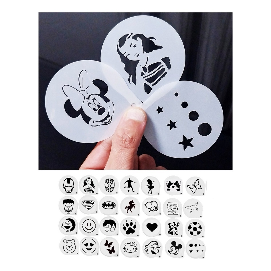 16 Stencil Rosto Facial Moldes Pintura 5cm Desenhos Infantil