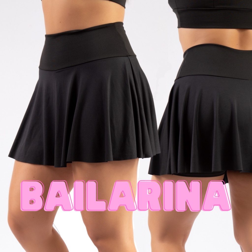 Shorts Saia Rodado Preto Estilo Bailarina