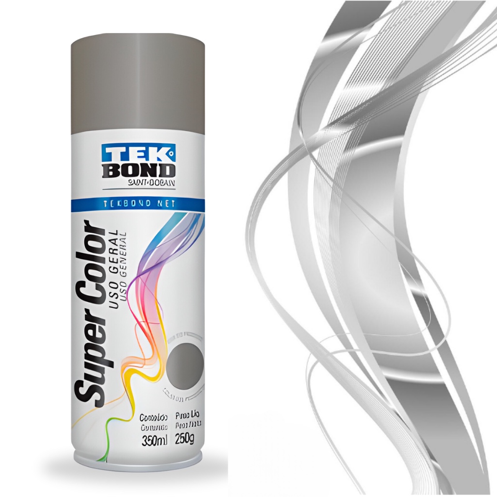 Tinta Spray Platina SuperColor Uso Geral 350ml Tekbond Aerossol Secagem Rápida Gesso Cerâmica Aerosol