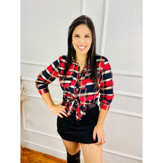 Camisa Feminina Manga Longa Xadrez Country Rodeio Festa Junina