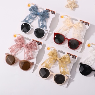 2Pcs/Set Baby Lace Bows Hairpin Conjunto De Óculos De Sol Girls Beach Photography Props Faixas De Cabelo Toddler Headwear Kids Hair Accessories