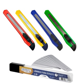 Estilete Retrátil Estreito BRW 9mm Cabo Plástico + Lâminas