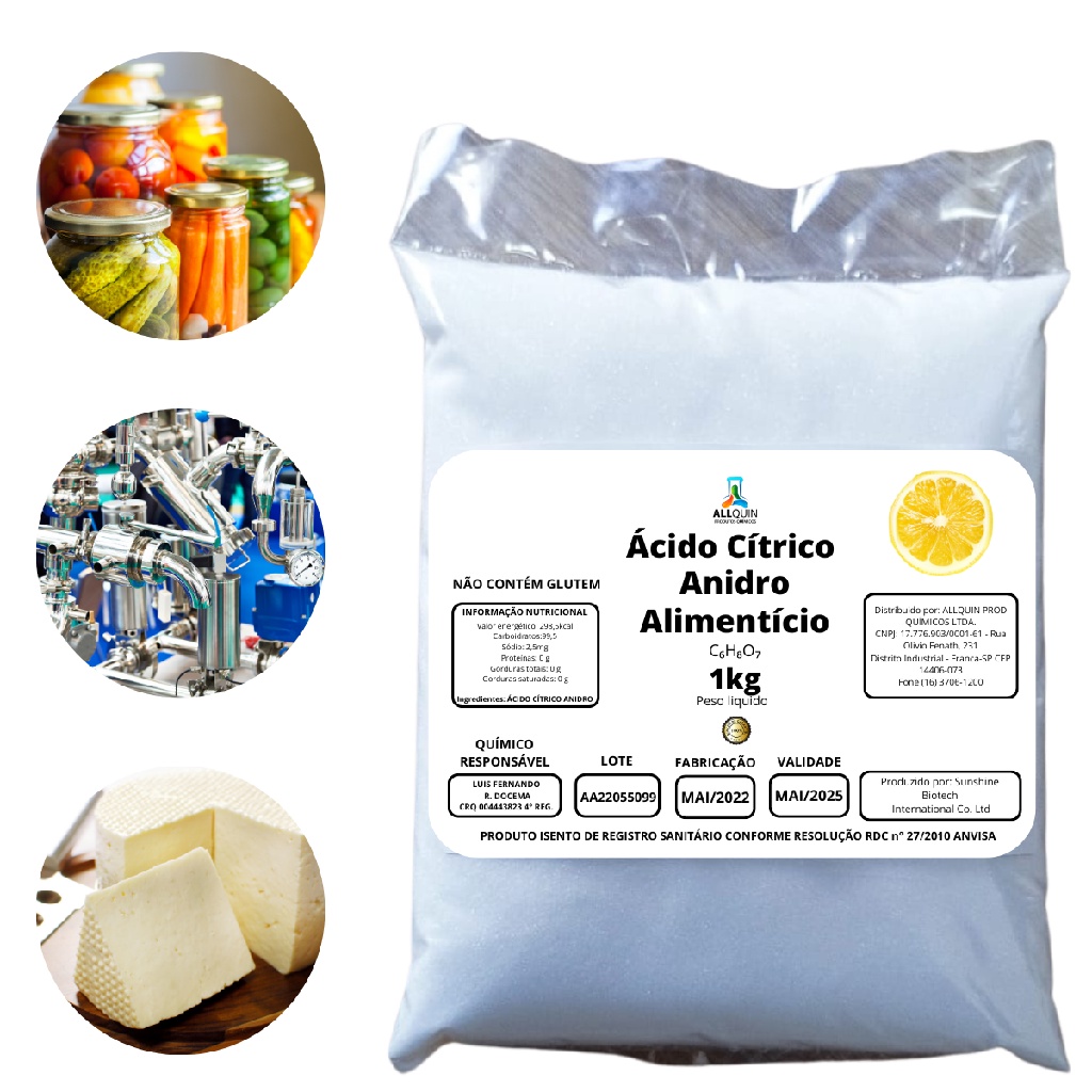 Ácido Cítrico Anidro 1kg 100% Puro Alimentício Emb Ecologica