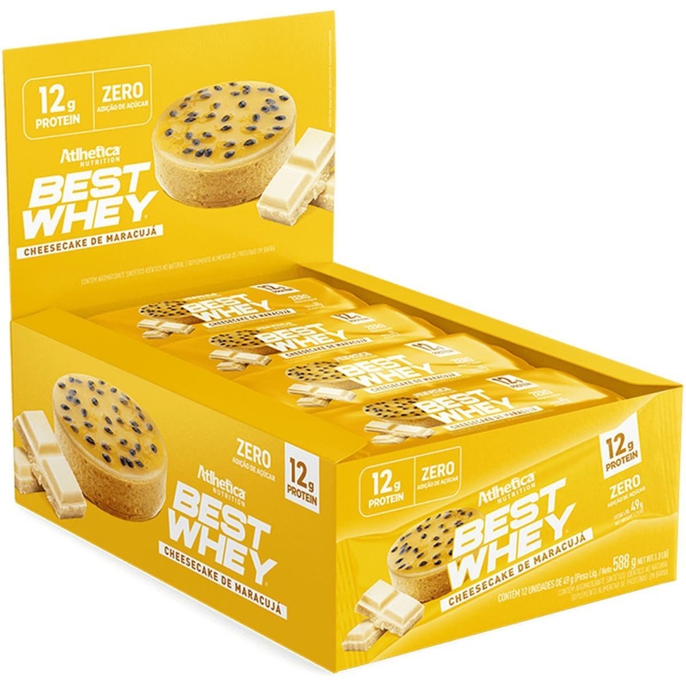 Barra Proteica Best Whey – 12 Barras 49g Cheesecake de Maracujá – Atlhetica Nutrition