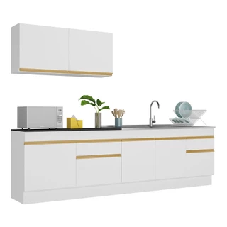 Cozinha Compacta com Rodapé Veneza Multimóveis MP2111 com Armário e Balcão Branca