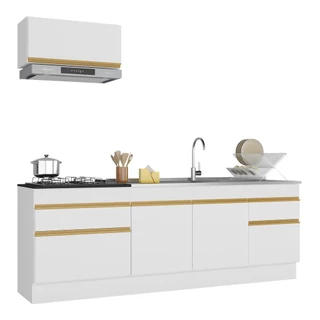 Cozinha Compacta com Rodapé Veneza Multimóveis MP2109 com Armário e Balcão Branca