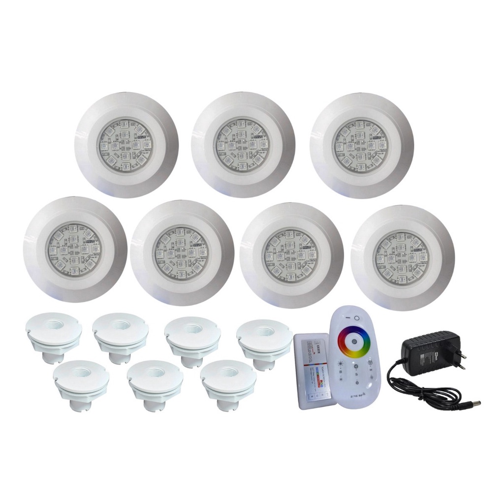 Kit Iluminação Piscina Fibra 7 Led 9w+ Nicho+ Central+ Fonte | Shopee ...