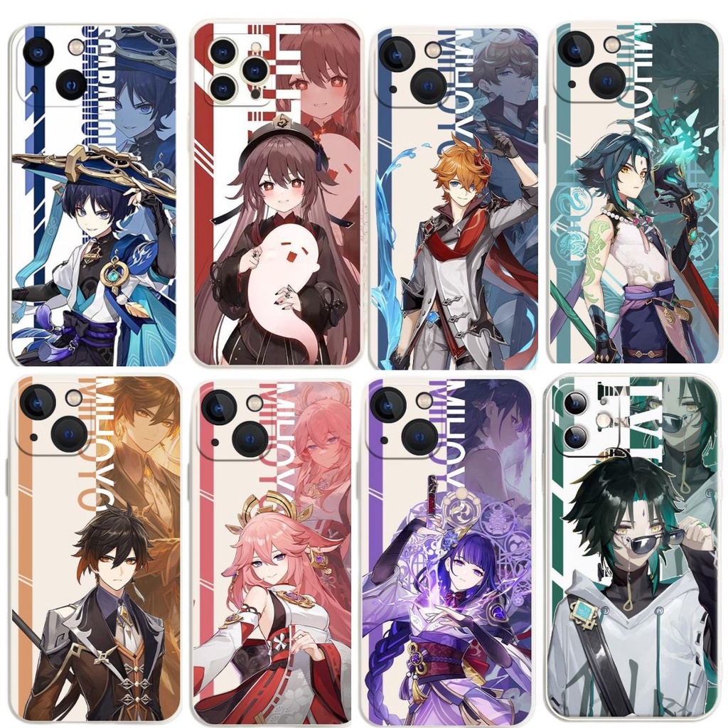 Caixa De Telefone Para POCO X3 X4 NFC X5 F5 Pro Redmi 12 TURBO K60 Cartoon Games Genshin Impacto Wanderer Tartaglia Xiao Hutao Zhongli TPU Plástico Anime Glossy Phone