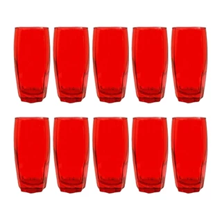 Kit 10 Copos de Vidro Vermelho Florida Mesa Chique 370ml
