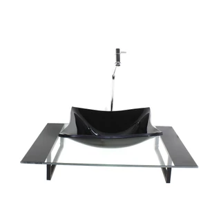 KIT CUBA DE VIDRO QUADRADA COM TAMPO 60CM PRETO E SUPORTE PRETO