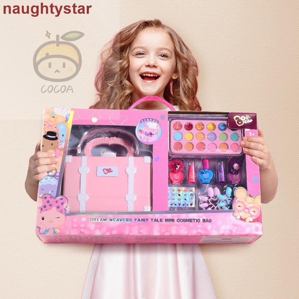 Kit de maquiagem infantil para meninas, conjunto completo de malas, jogo de  maquiagem, kit de maquiagem infantil de segurança lavável, brinquedo de  maquiagem de rosto de princesa, : : Beleza