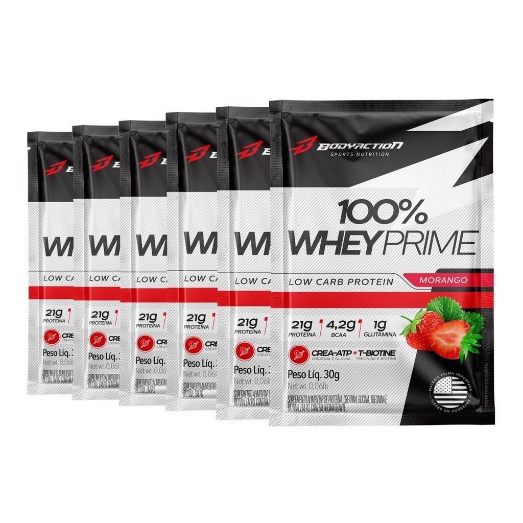 6x Sachês 100% Whey Prime Concentrado Dose Única Sabores – Bodyaction