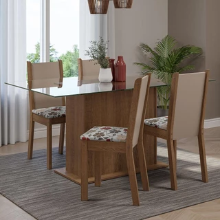 Conjunto Sala de Jantar Mesa Tampo de Vidro 4 Cadeiras Rustic/Crema/Floral Hibiscos Yara Madesa em Oferta na Shopee