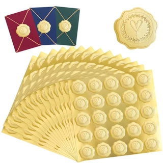 250pcs Adesivos Em Relevo Dourado De Coração Envelope Selo De Cera Rótulos Com Aspecto Cartão De Convite Para Festas De Casamento Decoração De Natal