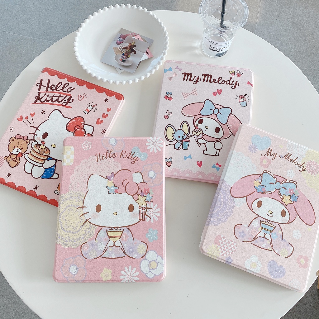 Para ipad Caixa HelloKitty De Desenho Animado Bonito Compatível Com 2022 10.2 Inch 10.9 11 Pro Mini Slot HD Transparente Backplane 360 Graus De Rotação Capa Ptotectiva