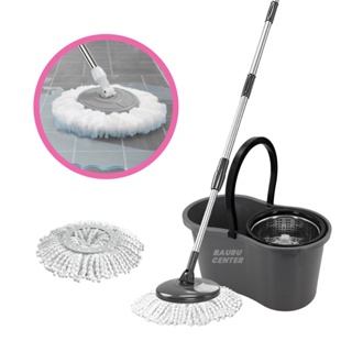 Balde Spin Mop Giratório Cesto Inox Esfregão 9 Litros 360 Refil Extra