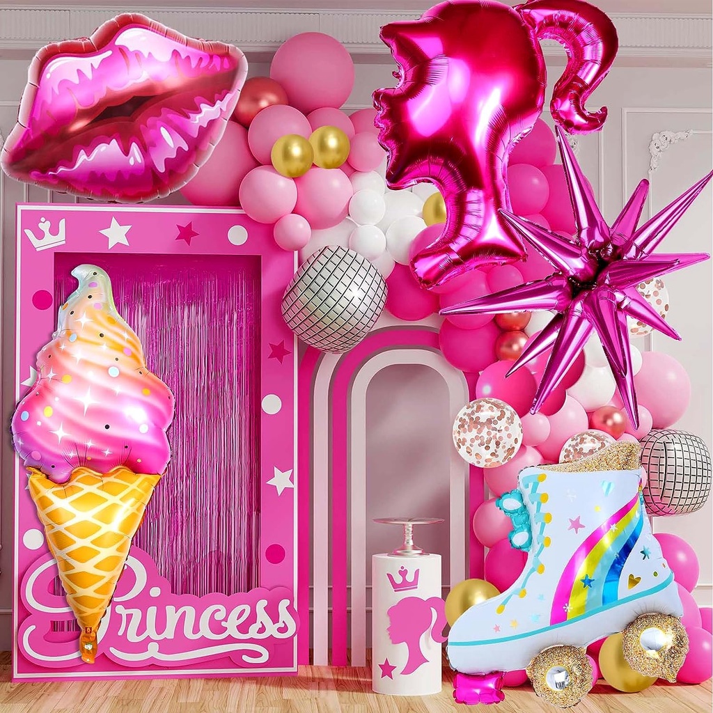 128pcs Barbi Pink Balloon Garland Arch Kit Para Barbie Theme Party Aniversário De Casamento Menina Ducha De Bebê Princesa Decorações Temáticas