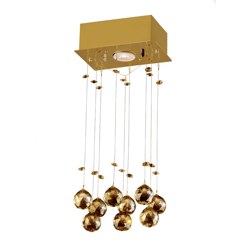 Lustre Cristal Plafon Retangular Dourado 1 Luz GU10 Crystal Ball LLUMM Bronzearte