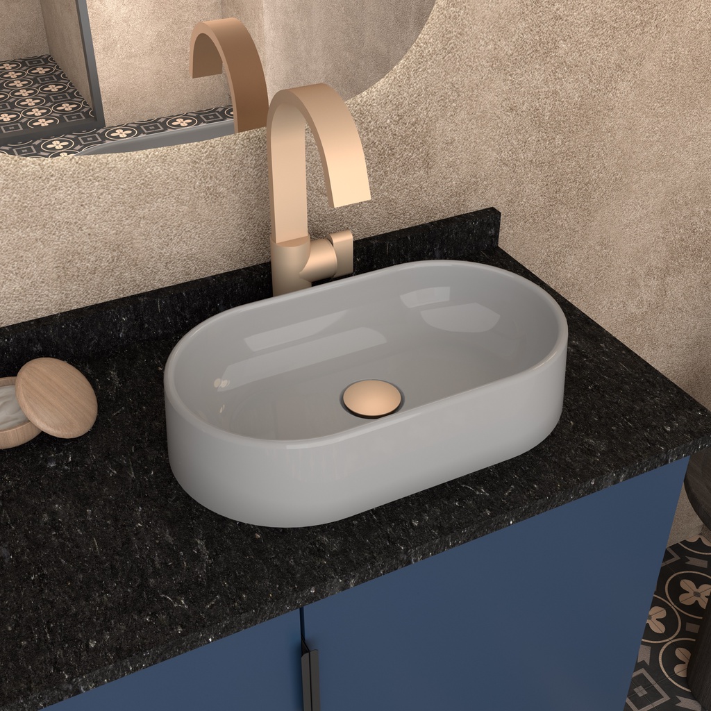 Cuba De Apoio Pia Banheiro Mármore Sintético Nimbus Cinza