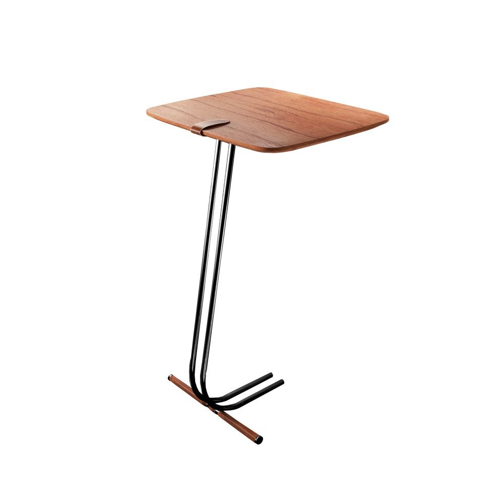 Mesa de Apoio para Sofá Bandeja Castanho Base Preta