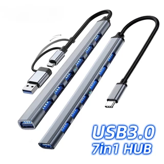 Adaptador USB Hub Splitter 7 Porta OTG USB3.0 Tipo C Alta Velocidade Para Laptop/PC/Keyboard/Mouse