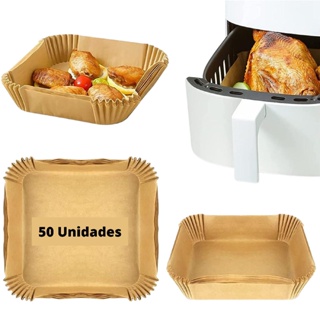 Kit 50 Forma De Papel Quadrado Airfryer Fritadeira Elétrica Cesto Descartável Não Gruda