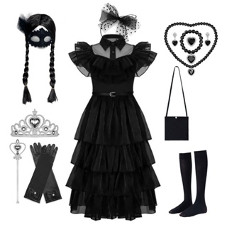 cosplay quartas-feiras filme, fantasias quarta-feira Addams vestido meninas  para crianças 4 a 12 anos, fantasia festa Halloween com cinto