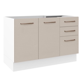 Balcão Gabinete de Pia 2 Portas e 3 Gavetas Branco/Crema Agata Madesa