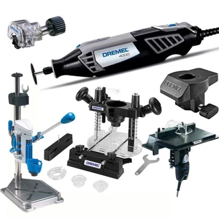 Micro Retífica 4000 com 5 Acoplamentos, Tupia, Mesa, Guia, Mini Serra e Suporte DREMEL