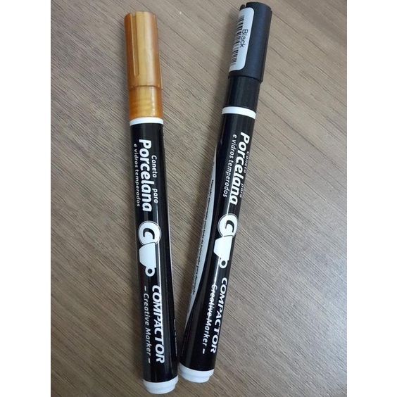 Kit Canetas p/ Porcelana Preta + Dourada - Ponta Fina 1 - 2mm | Shopee ...