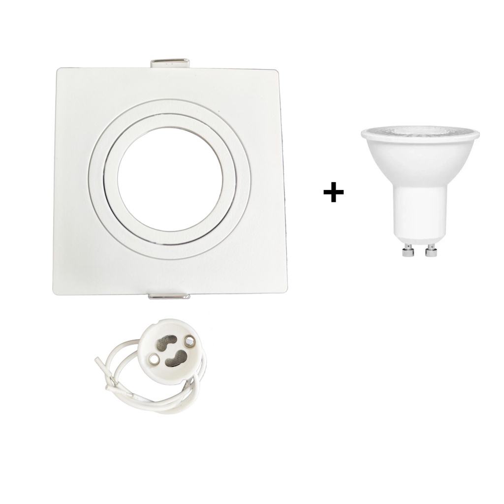 KIT Spot Embutir MR16 Quadrado Plano BR+ Lâmpada LED 3000K