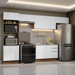 Armário de Cozinha Completa 350cm Rustic/Branco Stella Madesa 01 em Oferta na Shopee