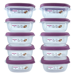 Kit 10 Potes Plástico Empilhaveis 920ML com Válvula Micro Ondas Quadrado Sanremo