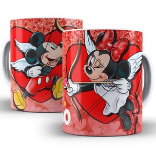 Caneca Personalizada Mickey e Minnie Cupido Porcelana 325ml