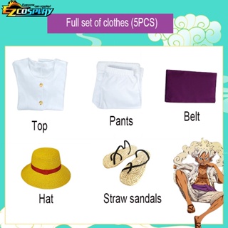 Luffy Cosplay Gear 5 Nika Traje Homem Adulto Roupa Branca Top Pants Chapéu  Fato De Halloween Festa Para