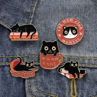 5 Estilos Desenhos Animados Gato Lapela Alfinetes Leitura De Café Broche Crachás De Animais Bonitos Presentes Para Amigos Acessórios De Roupas
