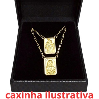 Corrente Escapulário 70cm Colar Correntinha Masculina Banhado A Ouro 18k Cordão Corrente Masculina Escapulário Cordão Elos Cartie 70cm Unissex Corrente Escapulário Masculino Senhora Do Carmo Sagrado Coração Jesus Folheado A Ouro