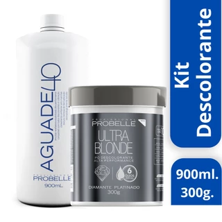 kit Pó Descolorante Platinado Ultra Blond 300g + Água oxigenada Cremosa 40 vol 900ml probelle