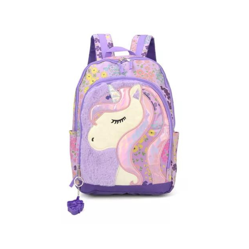 Mochila Luxcel Unicórnio Rosa Gatinha Escolar Pelúcia Menina