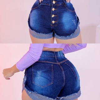 Short cós alto comprimento médio bicolor azul com Tecnologia Lycra ®