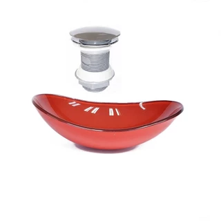 CUBA DE VIDRO OVAL 55CM VERMELHO FERRARI VALVULA CLICK