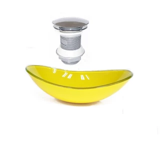 CUBA DE VIDRO OVAL 55CM AMARELA VALVULA CLICK