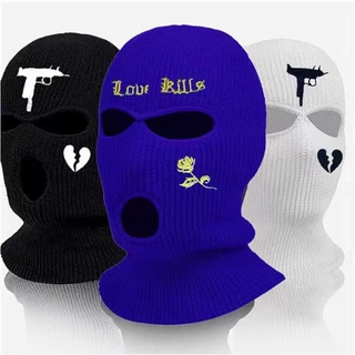 Balaclava bordado máscara facial de 3 furos para ciclismo
