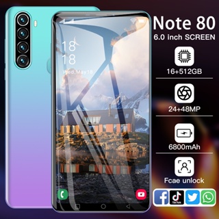 Novo Note80 Telefone 12GB + 68G 128G 256G 512G 5.8Inch Android Original Barato 3G 4G 5G Wifi Dual Sim
