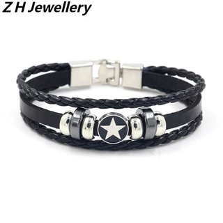[Z H Jóias] Pulseira De Couro Vintage Rock Star Rivet Para Homens E Mulheres Aço Inoxidável Multilayer Beaded PU Punk Party Jewelry Acessórios