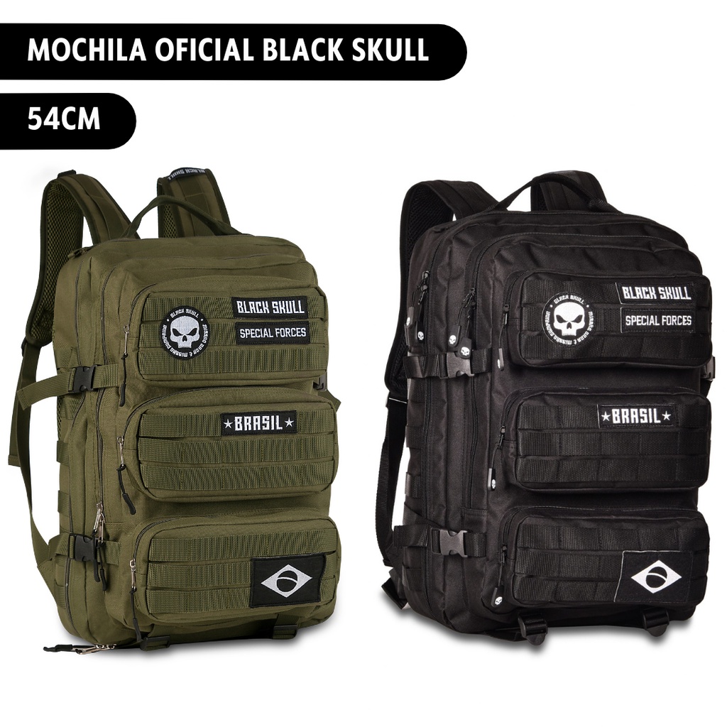 Mochila Grande Militar Laptop Oficial Black Skull Trilha Clio